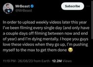 Jimmy reveals his packed schedule (Image via @MrBeast)